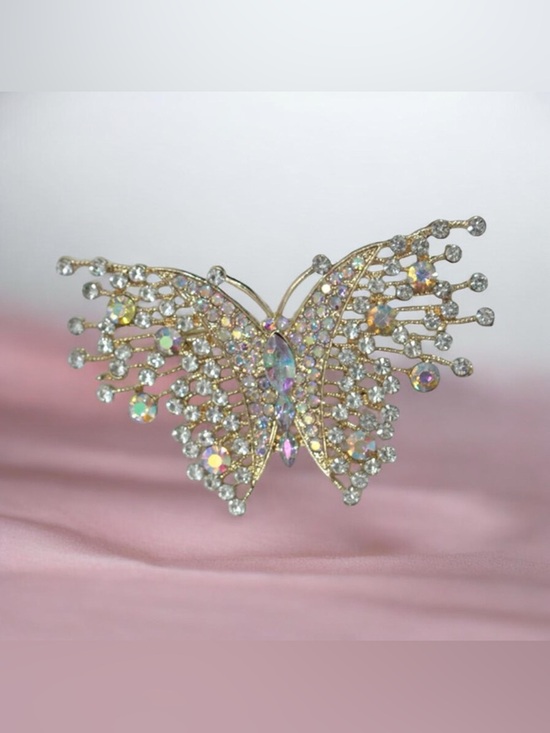 Jewelry - Gold Rhinestone Butterfly Brooch AB Crystal Statement Pin